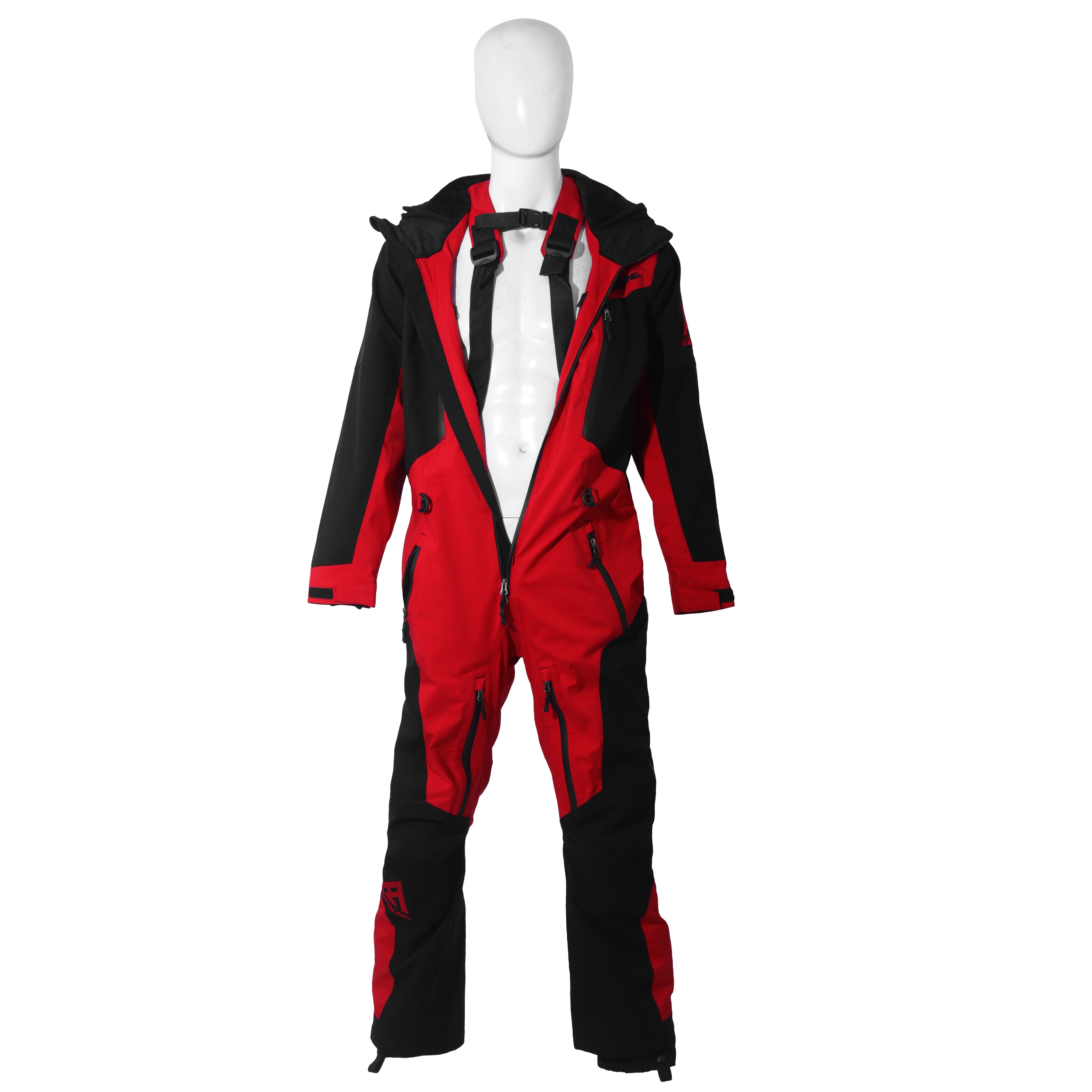 qmile スノーボードウェアセット 黒とワインレッド Red/Black Men's Vortex Snowmobile Monosuit – 20K Waterproof Shell