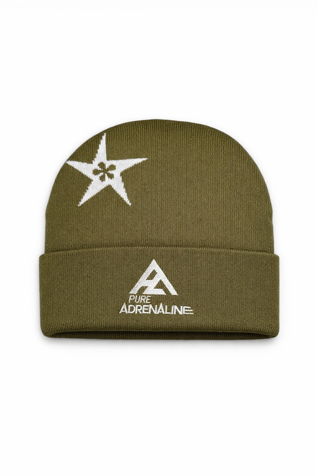 Tan/White Star Knit Pure Adrenaline Beanie - Pure Adrenaline Motorsports