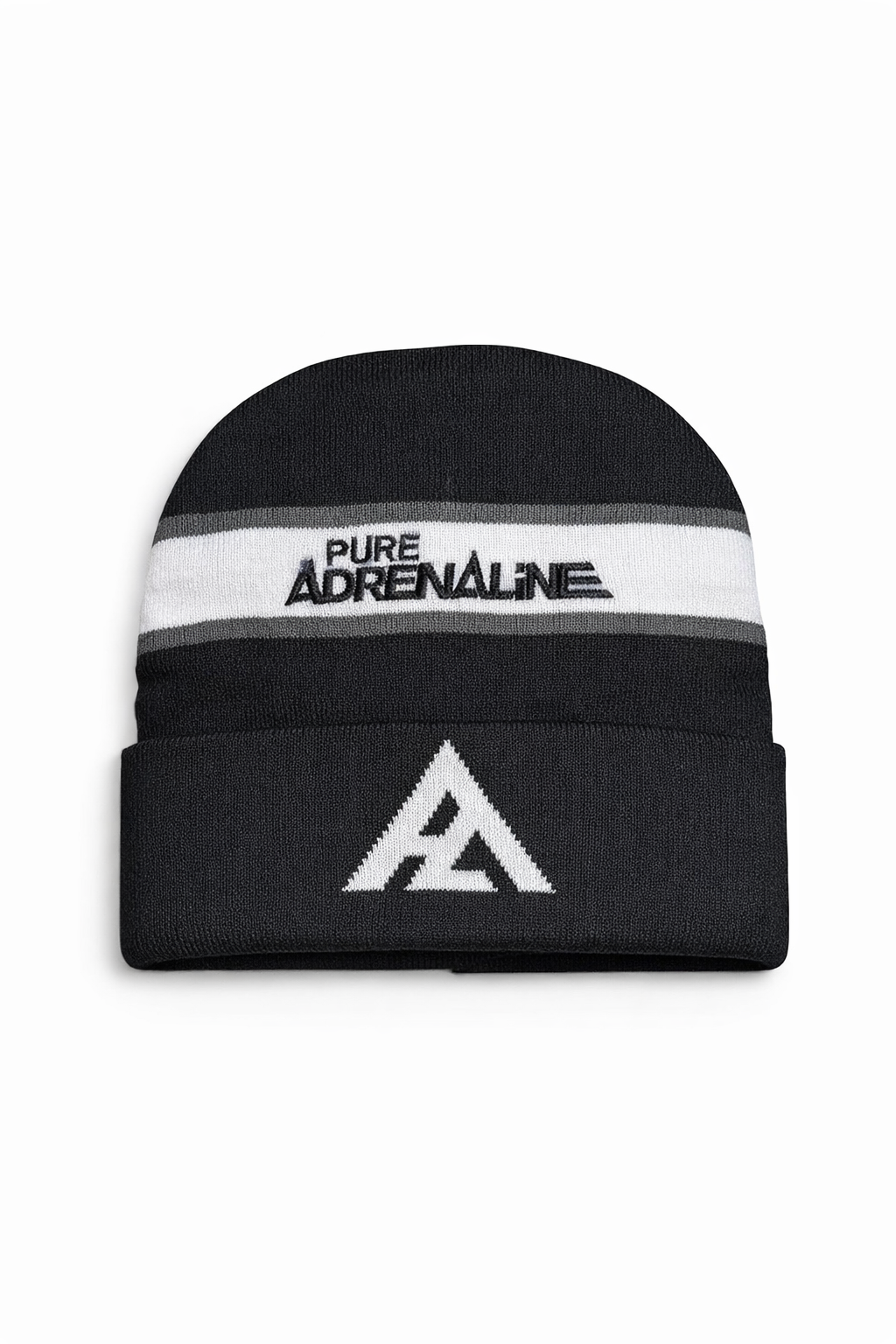 Black/White Knit Pure Adrenaline Beanie - Pure Adrenaline Motorsports