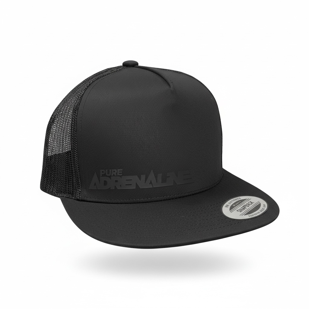 Black Snap Back Pure Adrenaline Hat With Black Silicone logo - Pure Adrenaline Motorsports
