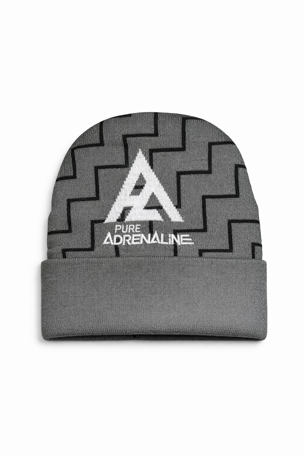 Gray/Black/White Knit Pure Adrenaline Beanie - Pure Adrenaline Motorsports