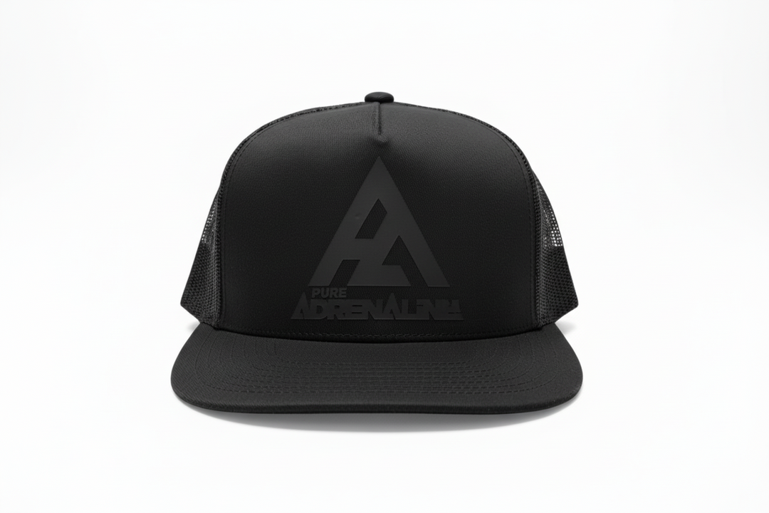 Black Snap Back Pure Adrenaline Hat With Silicone Black Logo - Pure Adrenaline Motorsports